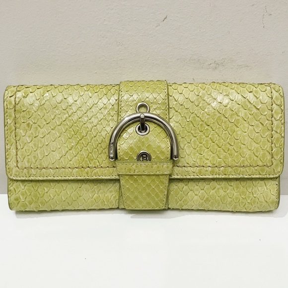 RARE Coach Exotic Python Snakeskin Green Clutch Bag Handmade Italy $2K - Picture 1 of 10